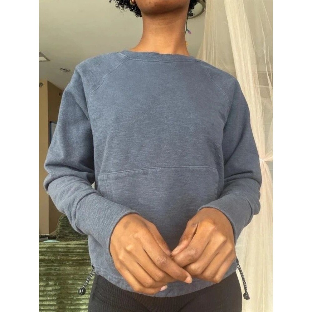 Zella Navy Blue Cropped Pullover Sweatshirt (Size: S)